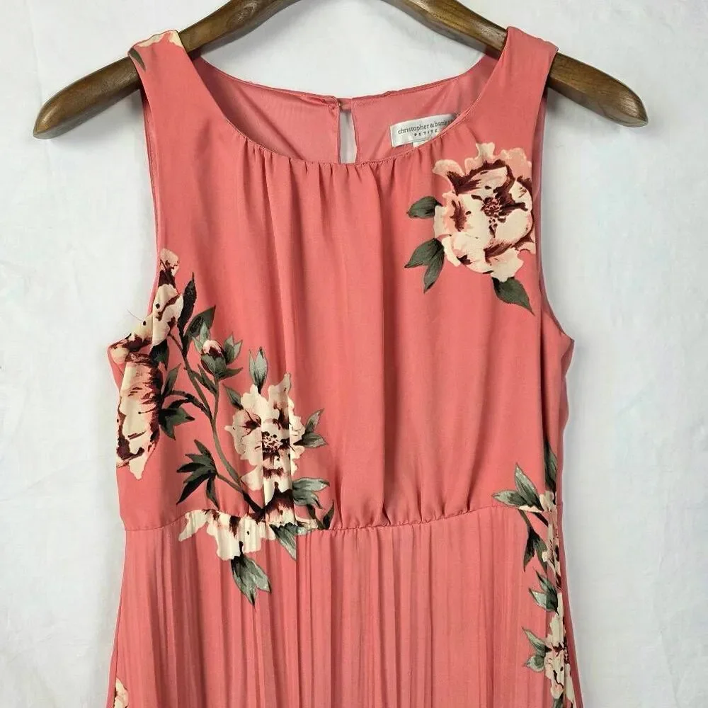 Christopher & Banks 6P Coral Floral Maxi Dress Petite - Picture 3 of 8